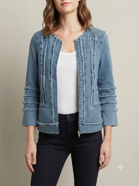 Liverpool Jackets & Blazers - Liverpool Frayed Edge Denim Stretchy Comfort Jacket 3\4 sleeve length Size S
